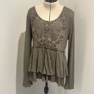 Olive Green Peplum Long Sleeve Top